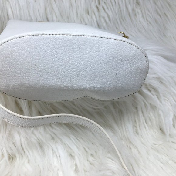 Gucci Metal Handle Embossed Leather Handbag Bucket White Vtg DISTRESSED Inside - Picture 5 of 13